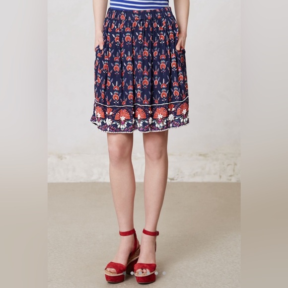 Anthropologie Dresses & Skirts - Anthropologie Maeve Floral A-Line Full  Floral Print Skirt With Beaded Hem SZ M